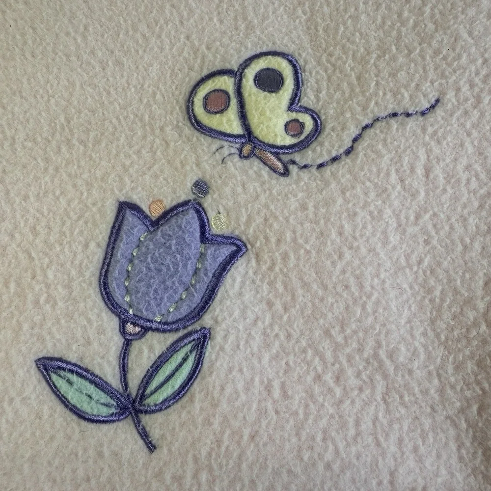 Vtg Wamsutta Baby Blanket Pink Satin Trim Flower Butterfly